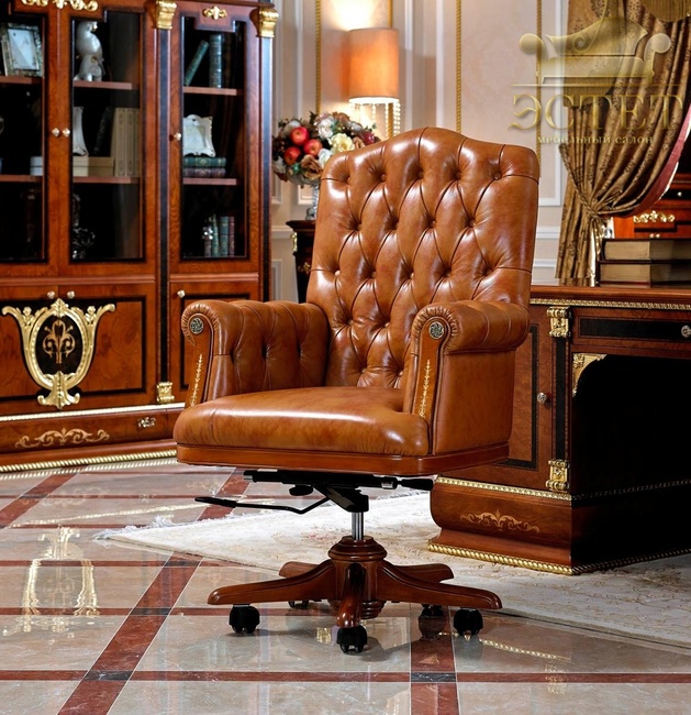 мебель для кабинета кресло рабочее натуральная кожа эксклюзивная мебель монарх массив шинуа эстет be