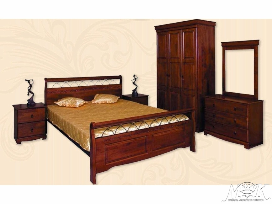 Агата. Спальня (Кровать (160см)  2 тумбы  комод  шкаф -3-х дверный) (цвет: Rose Oak)