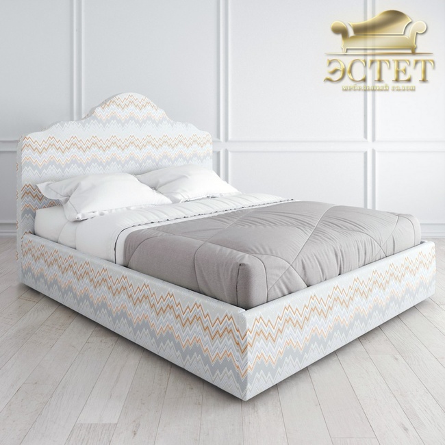 белая с узором дизайнерская мягкая кровать к04 с подъемным механизмом артдеко ардеко kreind  beleste