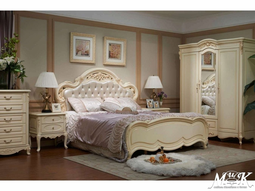 Спальня Милано (кровать 180х200   2 тумбы  т/столик  3-х двер. шкаф с зеркалом)