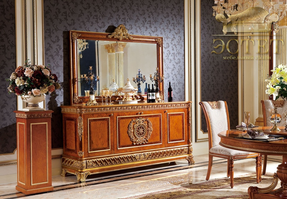 буфет с зеркалом империя эксклюзивная мебель итальянская элитная гостиная орех монарх массив шинуа э