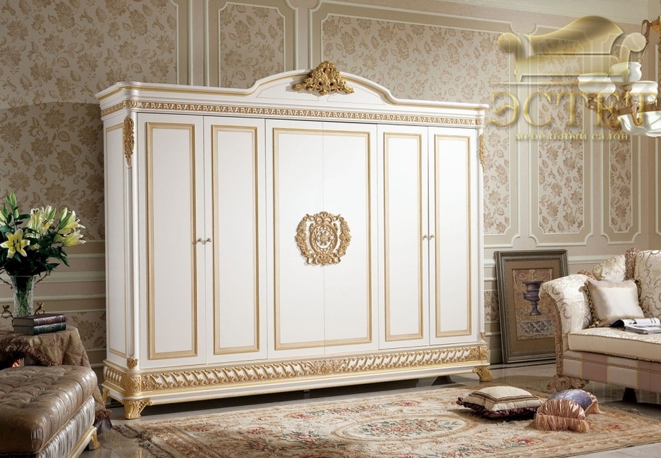 деревянный шкаф шестидверный барокко ампир спальня массив натуральное дерево монарх китай италия шин