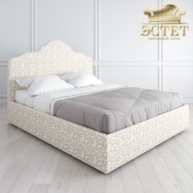 светлая с узорами дизайнерская мягкая кровать к04 с подъемным механизмом артдеко ардеко kreind  bele